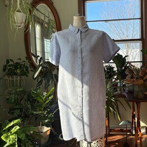 Tahari 100% Linen Short Sleeves Pinstriped Dress Size L